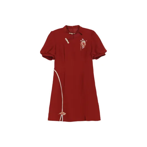 SNBL Короткий рукав Платье Летнее Женское Красное