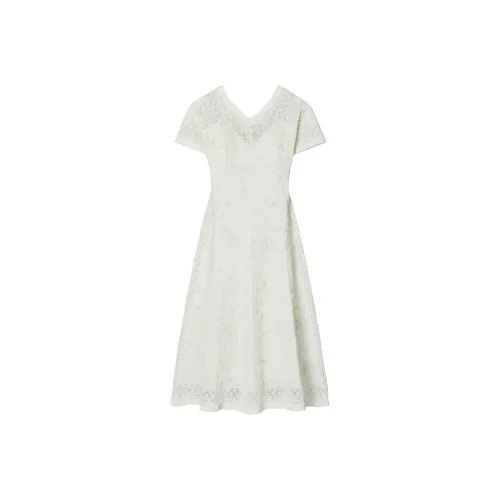 TORY BURCH Короткое платье с короткими рукавами цвет слоновая кость женское