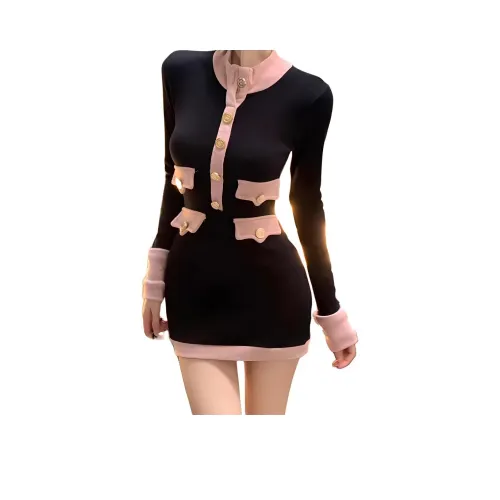 IQC Длинное платье с длинными рукавами женское цветовой блок