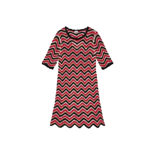 GANNI SS24 Короткое платье с короткими рукавами женское гоночный красный