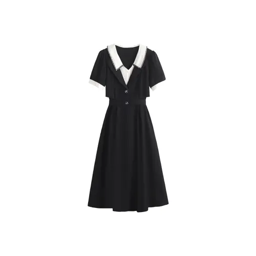 FLIM Короткий рукав Платье Женское Черное