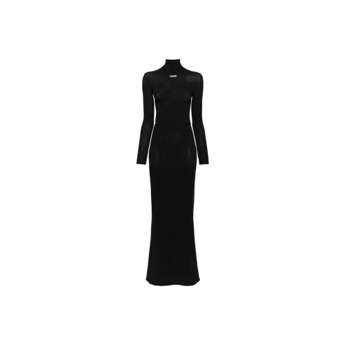 OFF Белый FW24 Длинное Платье с Длинными Рукавами Женское Черное
