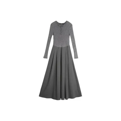 ELLE Длинное платье с длинными рукавами женское темно-серое