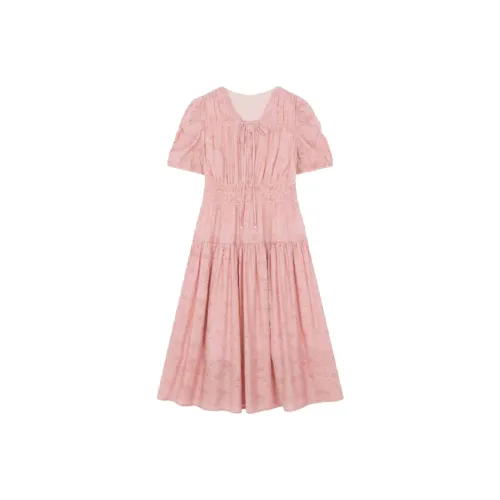 Mo Han Yi Mei Короткий рукав платье женское кожаное розовое