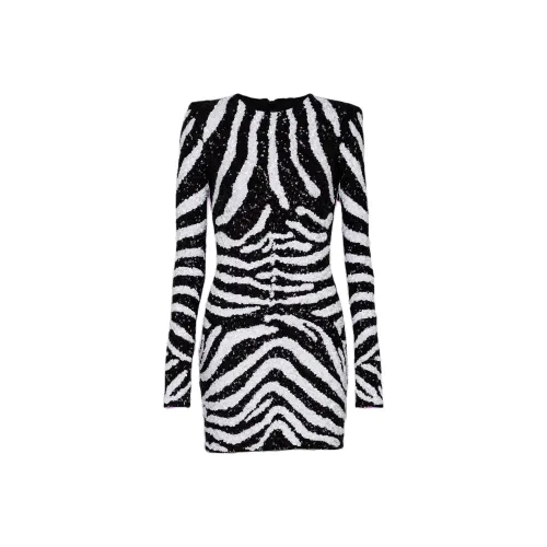 BALMAIN SS24 Длинное платье с длинными рукавами женское черное белое