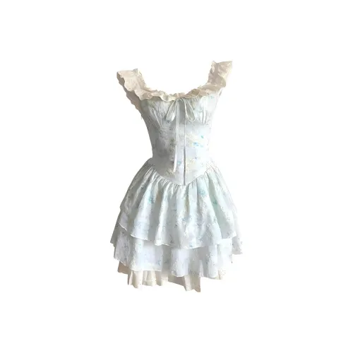 KKX Короткий рукав платье женское синий