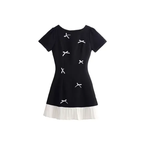 Lookinto Короткий рукав Платье Женское Черное