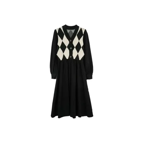 JOSR Длинное платье с длинными рукавами женское черное