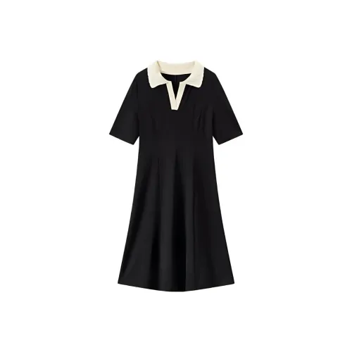 EICHITOO Короткое платье с короткими рукавами женское черная отделка