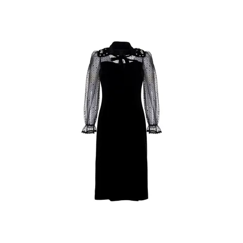 BESIONIA SS22 Длинное Платье с Длинными Рукавами Женское Черное