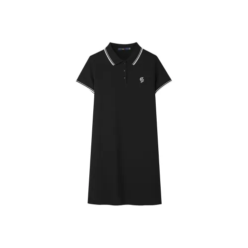 HLA Короткий рукав Платье Женское Черное 04