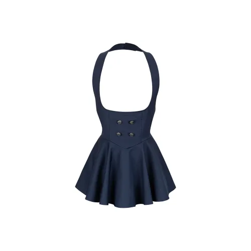 9 Кошка Лакомства Палочки Без рукавов Платье Женское Темно-синий