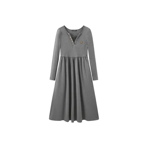 PEACEBIRD Длинное платье с длинными рукавами женское серое