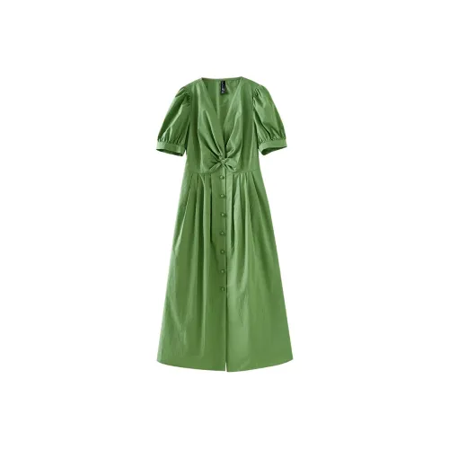 OUNIXUE Летний Короткий Рукав Платье Женское Зеленое