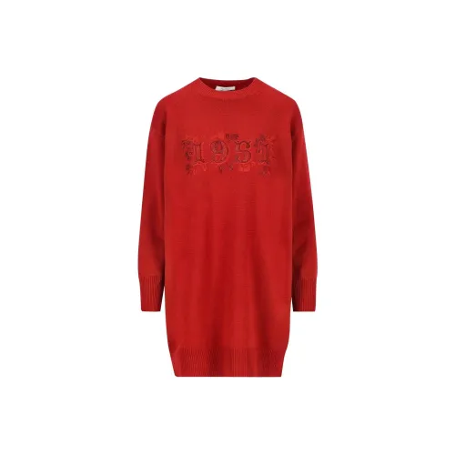 MaxMara Длинное платье с длинными рукавами женское красное