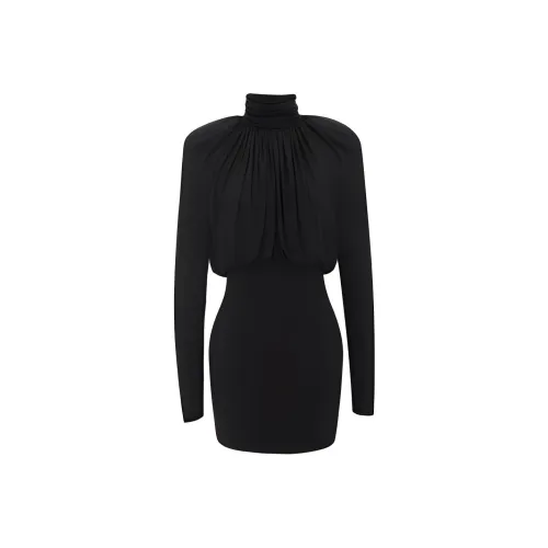 SAINT LAURENT SS23 Длинное платье с длинными рукавами обычный крой женское черное