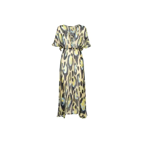 ROBERTO CAVALLI Желтые Женские Короткие Платья с Рукавами