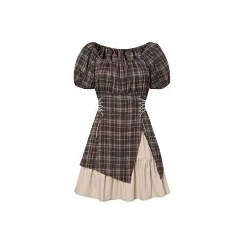 Lookinto Короткий рукав Платье Женское Кофейное