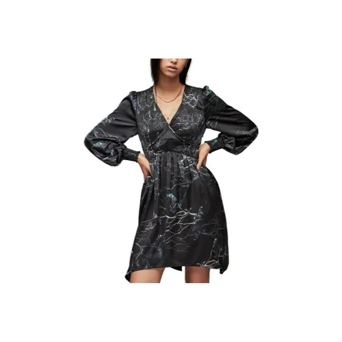 ALLSAINTS Черное Женское Длинное Платье с Рукавами