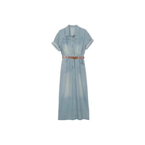 YITOUAGUA Синий Женские Короткие Платья с Длинными Рукавами