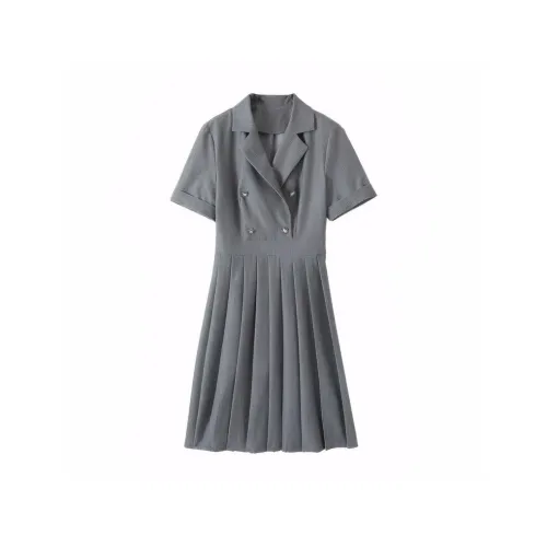 YICHEN Короткий рукав Платье Женское Серое