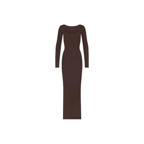 SKIMS Мягкий Lounge Long Sleeve Платье Женское Какао Какао