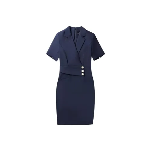 ONE SHALLOW Длинное платье с длинными рукавами женское темно-синий