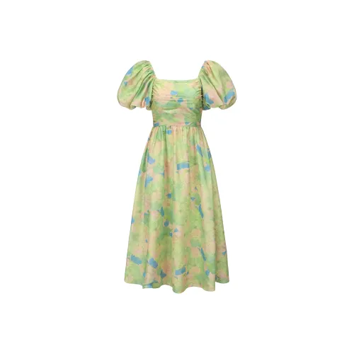 LJOS Изумрудно-зеленый Женские Платья с Коротким Рукавом