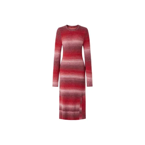 JZ Juzui Платье Женское Полосатое Ржаво-красное