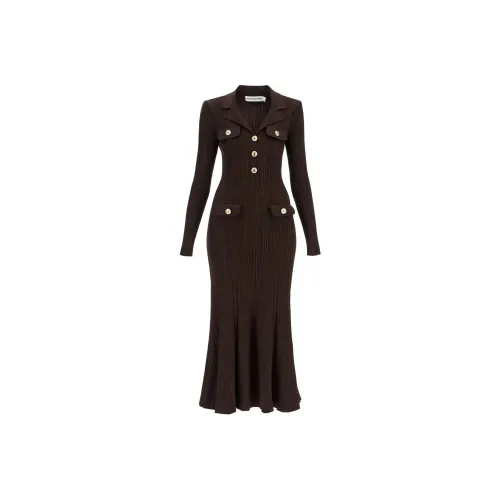 Self Портрет Длинный рукав Платье Женское Коричневый