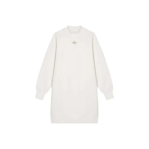 CALVIN KLEIN Длинное платье с длинными рукавами женское бежевый