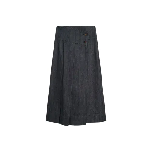 Massimo Dutti Denim Длинная Юбка Женская Темно-Черная Серый