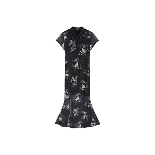 Garbege Короткий рукав Платье Женское Черное