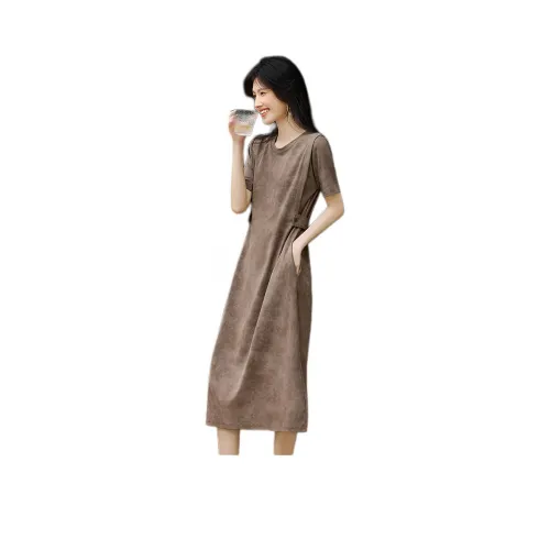 XWI Короткий рукав Платье Женское Серый Кофейный