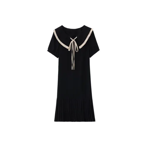 TIBINB Короткий рукав Платье Женское Черное