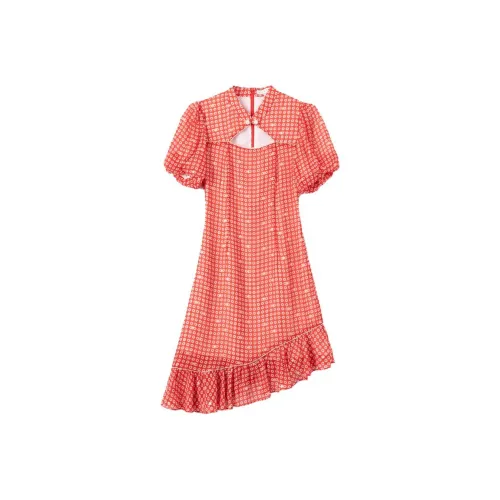 ZRAU Red Женские Короткие Платья с Рукавами