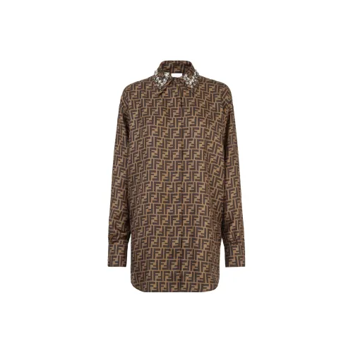 FENDI Длинное платье с длинными рукавами женское коричневое