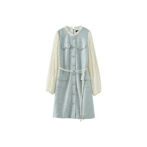 OUNIXUE Длинное платье с длинными рукавами женское синий и абрикосовый