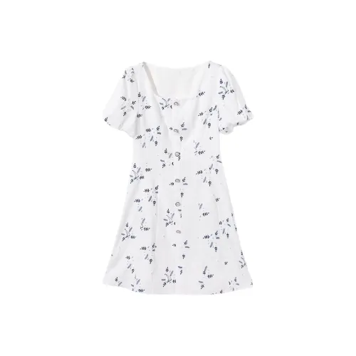 EICHITOO Короткий рукав платье женское натуральный белый цветочный