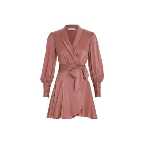 Zimmermann Серо-розовое Женское Длинное Платье с Рукавами