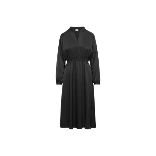 ARITZIA BABATON LEXINGTON Satin Midi Dress Длинное платье с длинными рукавами Женское Черное Черное