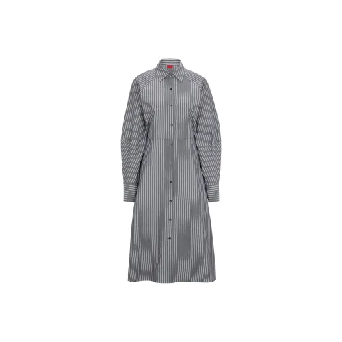 Hugo Boss Длинное платье с длинными рукавами женское серое