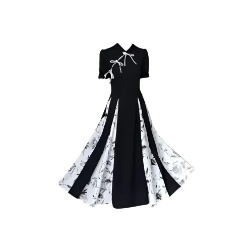 Lookinto Короткий рукав Платье Женское Черное