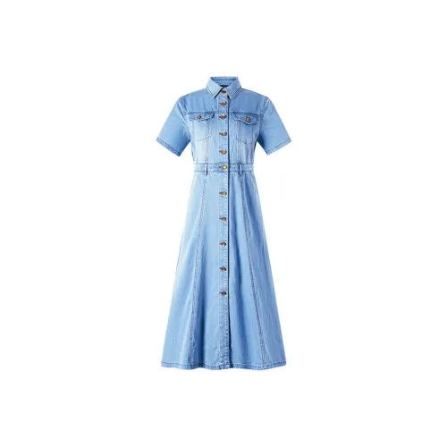 NAVIGARE Короткий рукав Платье Женское Джинсовый синий