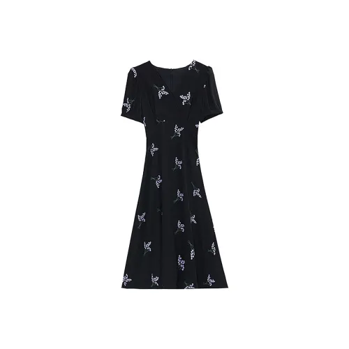 JOSR Короткий рукав Платье Женское Синее