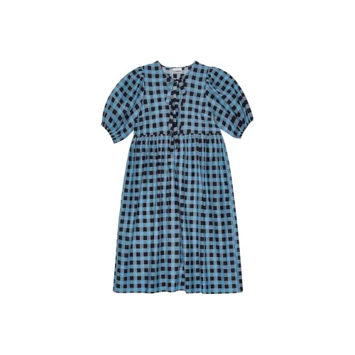 GANNI Alaska Синий Женские Короткие Платья с Рукавами