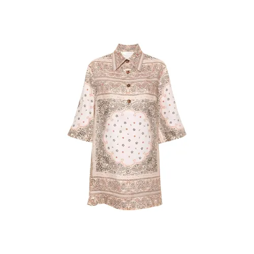 Zimmermann Короткий рукав Платье Женское Светлый Бежевый