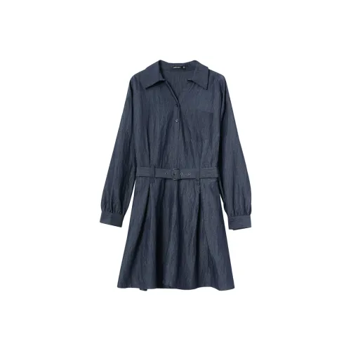 WESTLINK Длинное платье с длинными рукавами женское синее