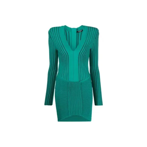 BALMAIN Зеленое Женское Длинное Платье с Рукавами