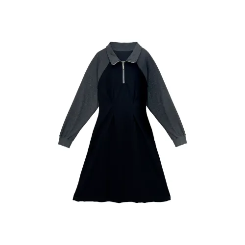 Icicofficial Длинное платье с длинными рукавами женское черное